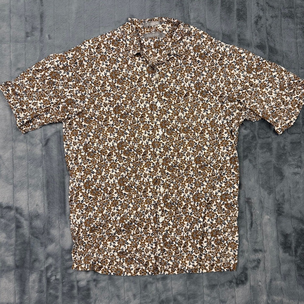 Daniel Cremieux Signature Collection Mens M Brown Floral Cotton Viscose Shirt